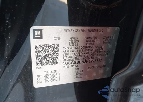 2019 Chevrolet Colorado Wt z USA, uszkodzony, nr VIN 1GCGSBEN2K1275777